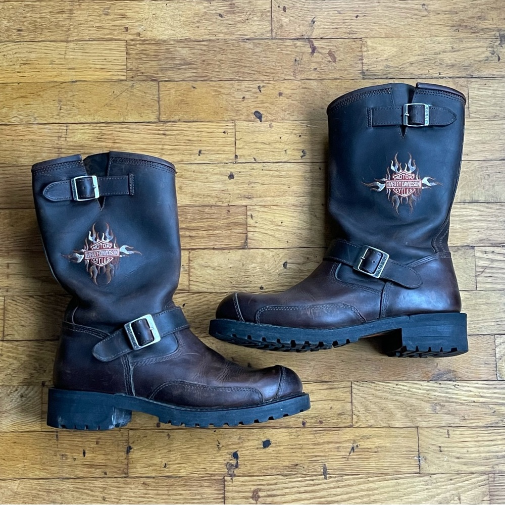 Harley-Davidson Logger Conductor Buckle Mid Calf Leather Biker Boot Brown SZ 11